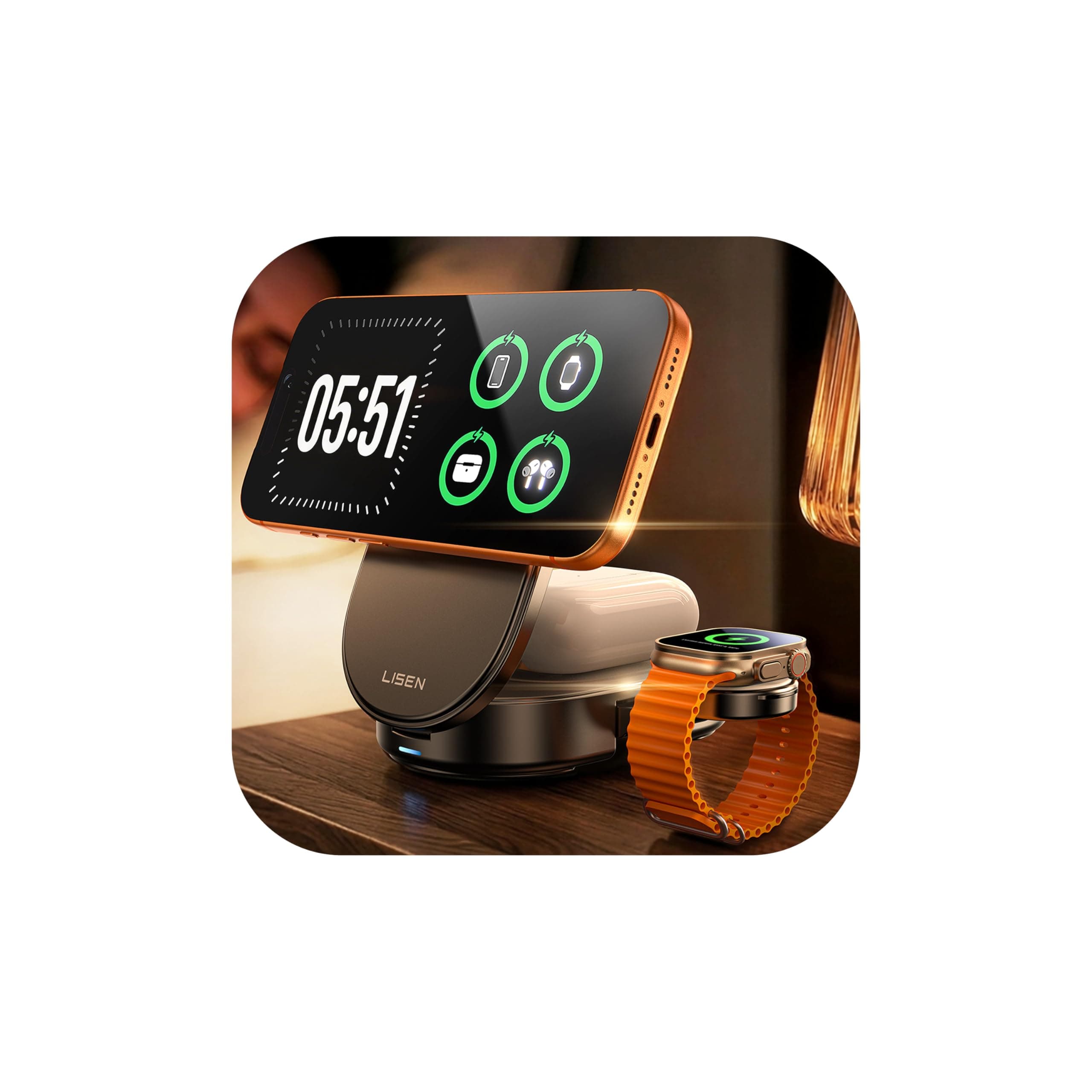 LISEN Qi2.2 25W 3-in-1 Charging Station