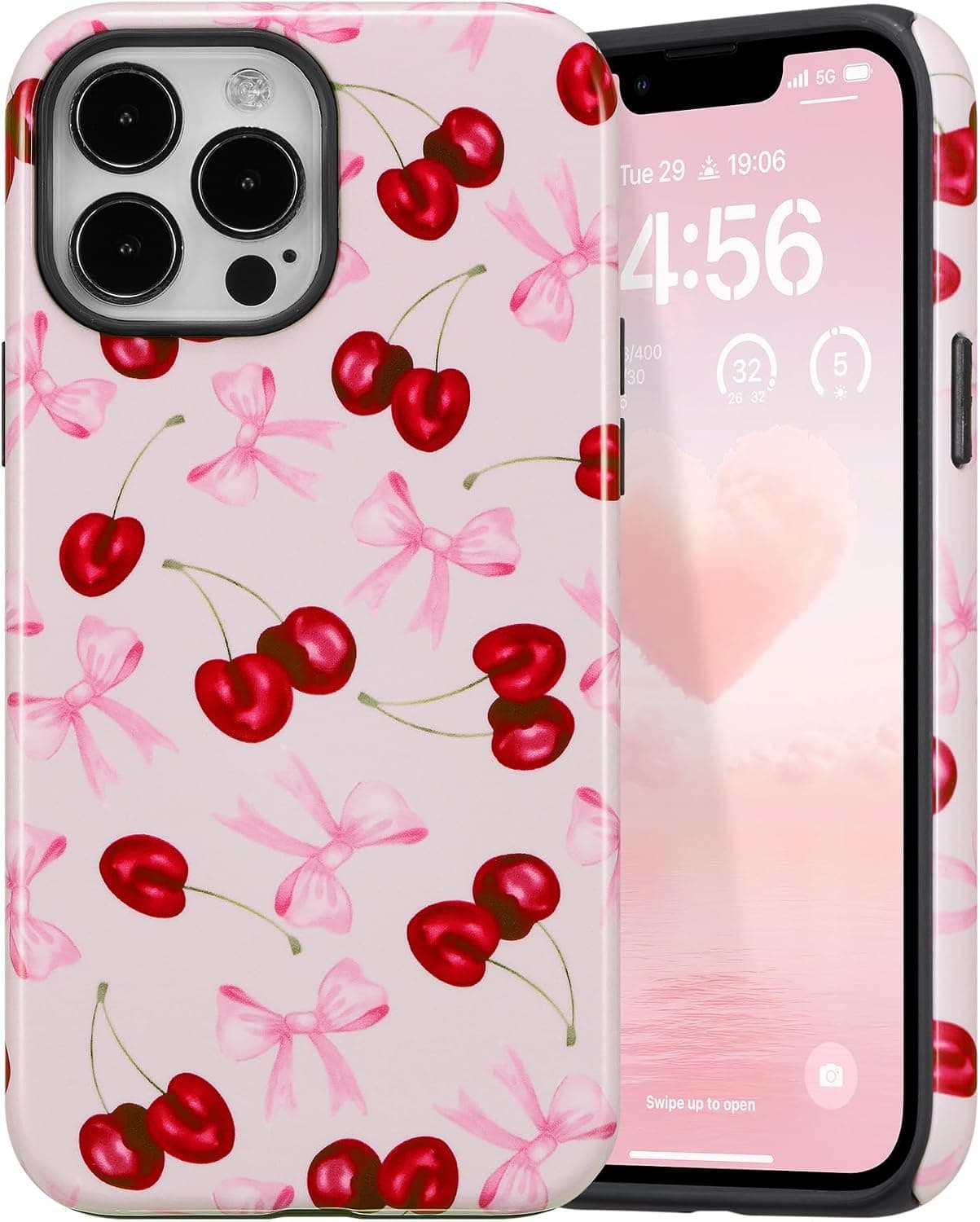 DEFBSC Cute Pink Bow Cherry Case
